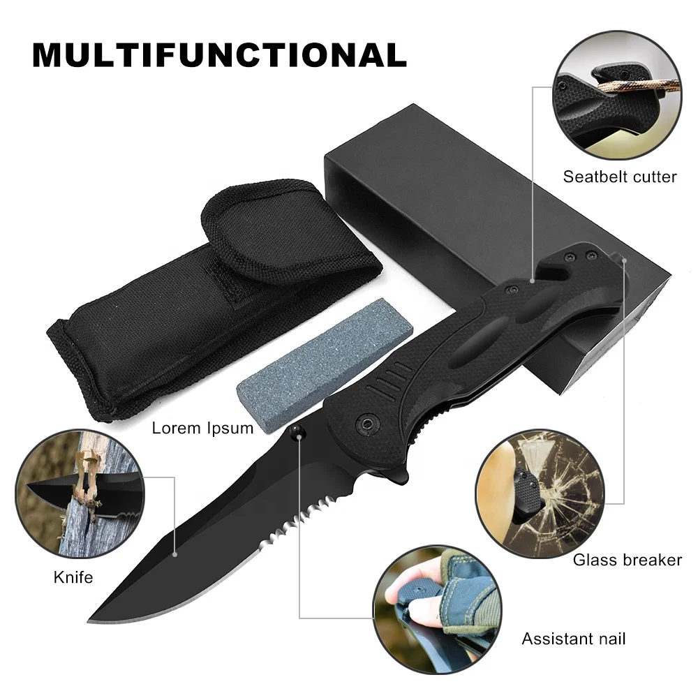 
Spot black portable multifunctional G10 folding knife outdoor tactical camping knife 
