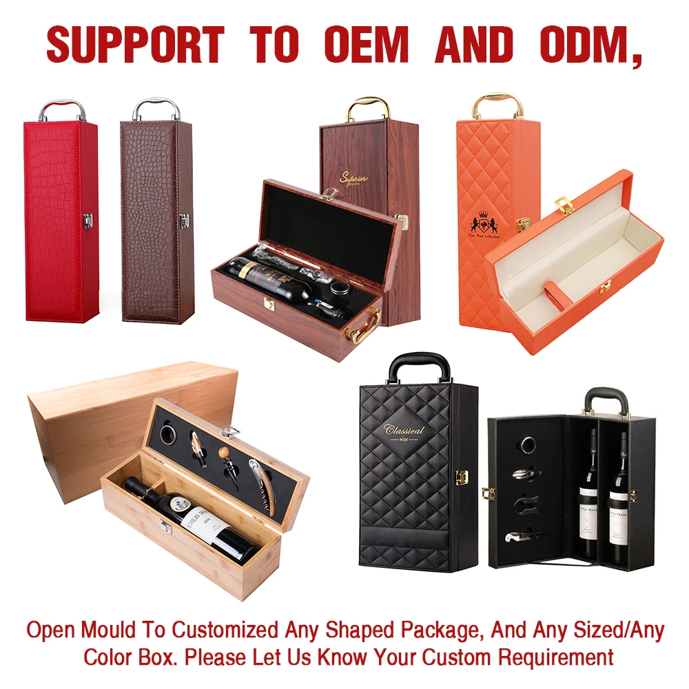 High Quality Black Single Wine Decorative Carrier Gift Box Set 4pcs Tools Black MDF Wood Single Bottle Red Wine Box Packaging