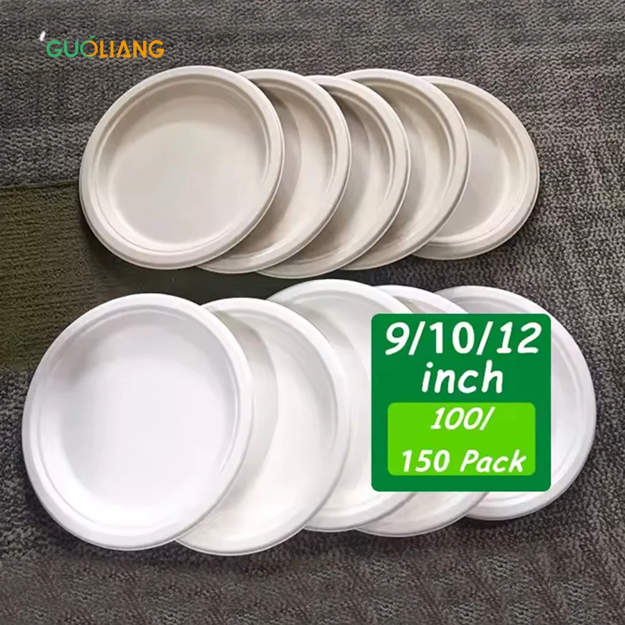 Biodegradable Round Sugarcane Bagasse Paper Tableware Fod Paper Pulp Plates for Wedding and Party