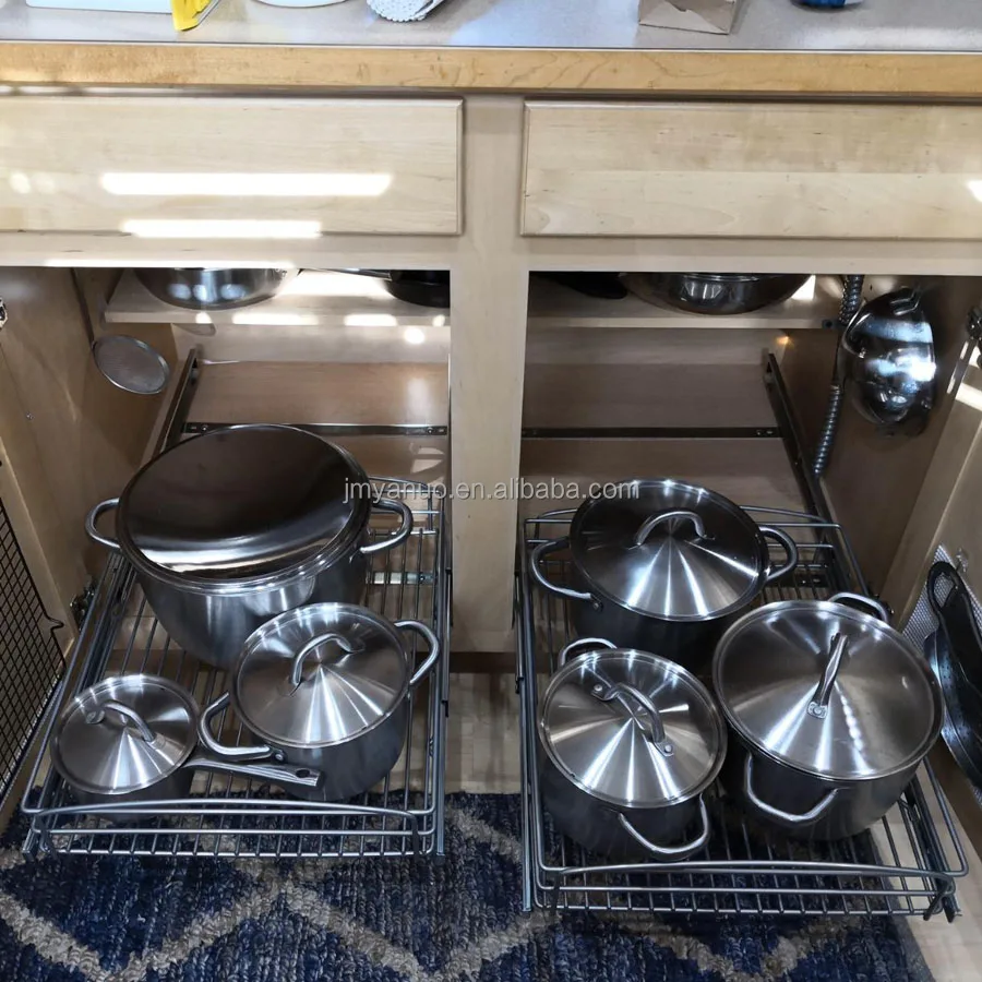 Chrome Plated Single Wire Basket Pull Out Cabinet Organizer For Under Sink Kitchen Bathroom Home