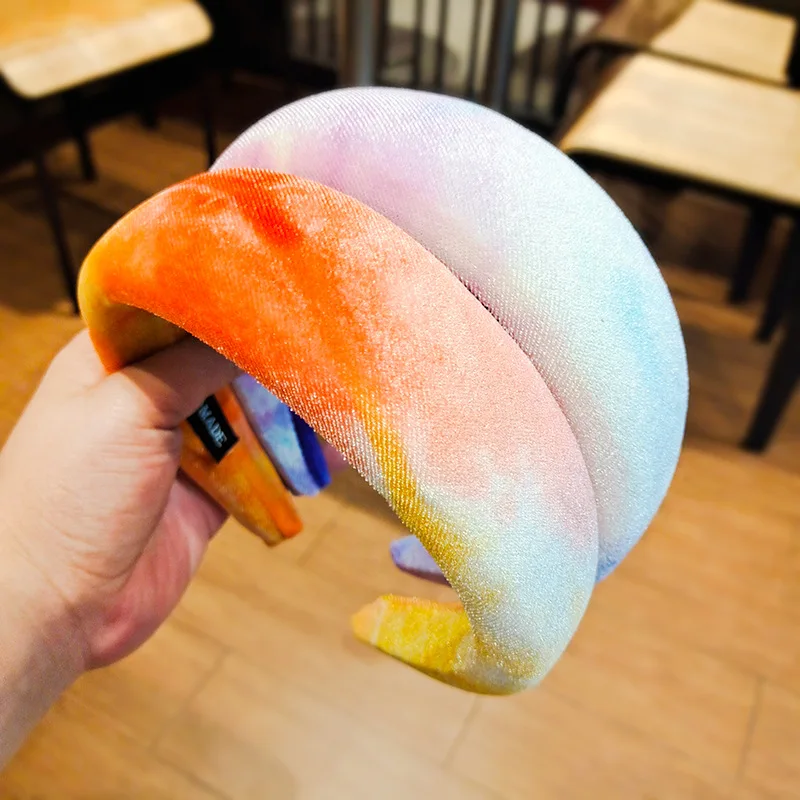 
New Fashion Tie Dye Velvet Headband Padded Headband Big Thick Sponge Printed Cloud Furry Hairband 