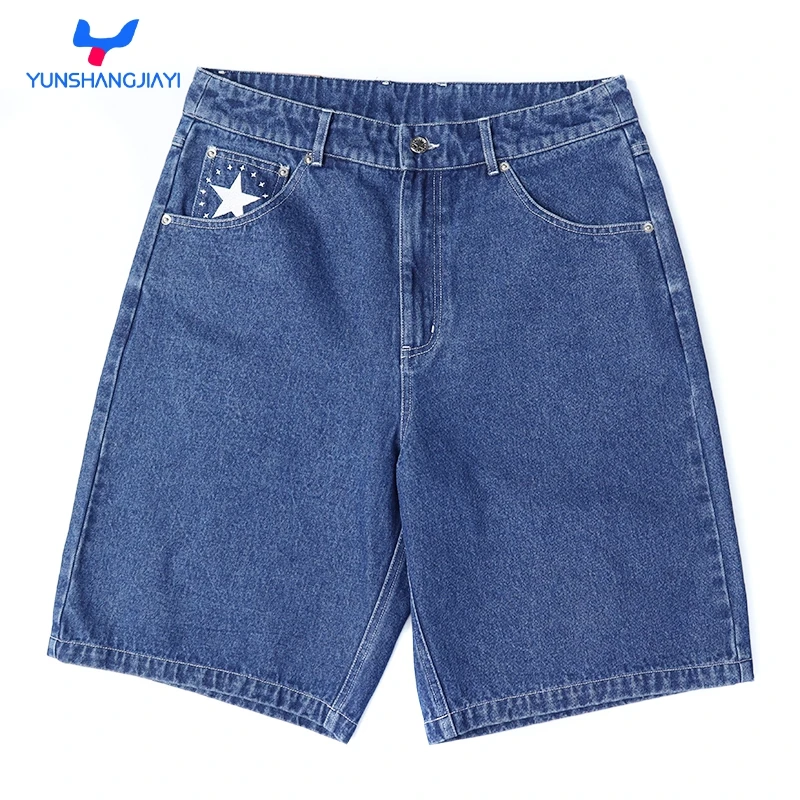 YSJY custom cotton zipper loose short jeans streetwear baggy washed denim shorts for men