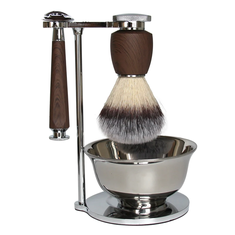 Lansky Luxury private label mens grooming kits facial shaving brush and safety razor stand set