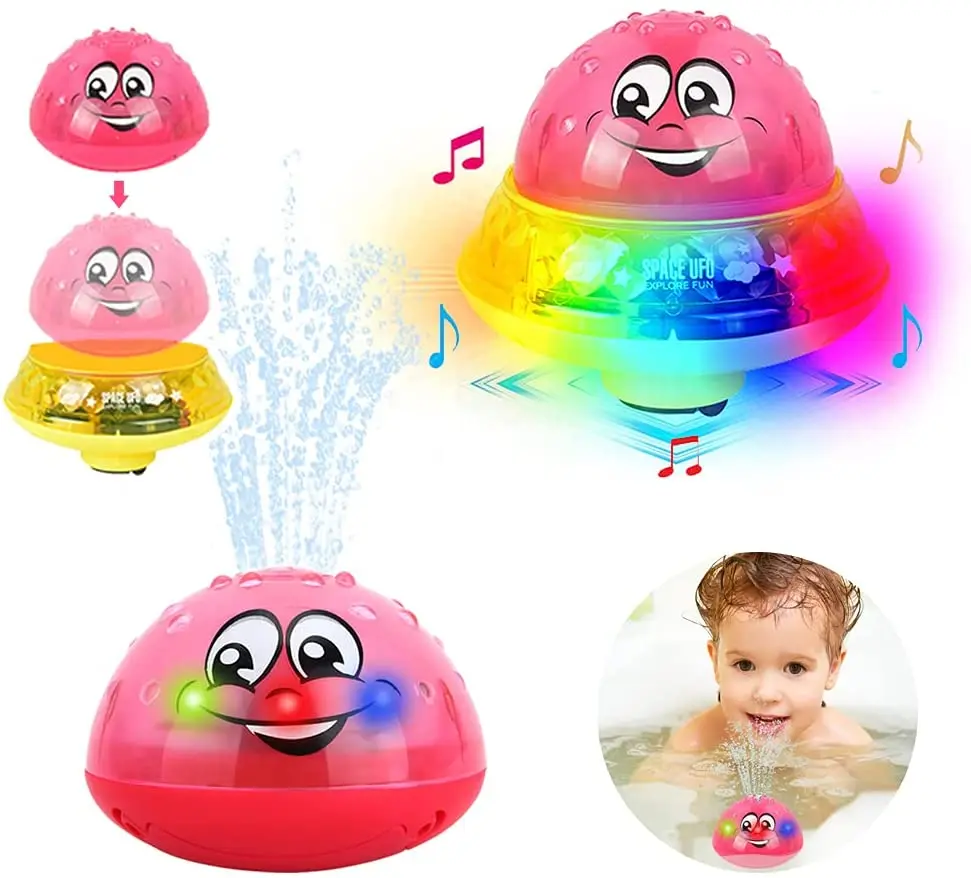 Bath Toys,2 in 1 Induction Spray Water Toy & Space UFO Car Toys with LED Light Musical,baby bath toys for kids