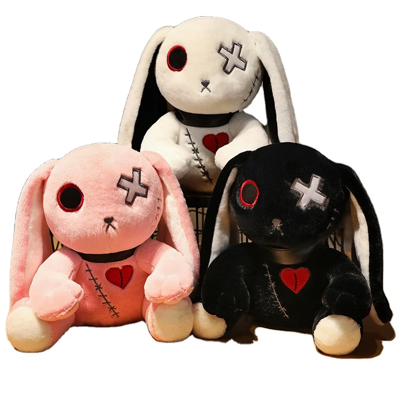 Dark Series Plush Rabbit Toy Easter Bunny Doll Stuffed Gothic Rock Style Bag Halloween Plush Toy Home Halloween Christmas Gifts