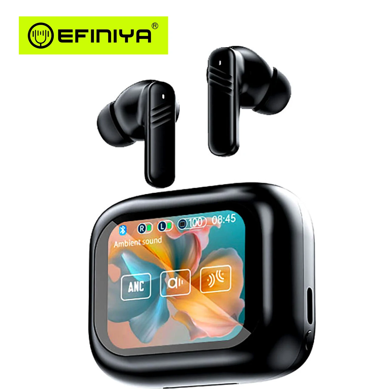 T69 Dual ANC ENC Call Noise Reduction Wireless Earphones V5.4 LED Full Color Touch Smart Screen HIFI HIFI Headphones Battery