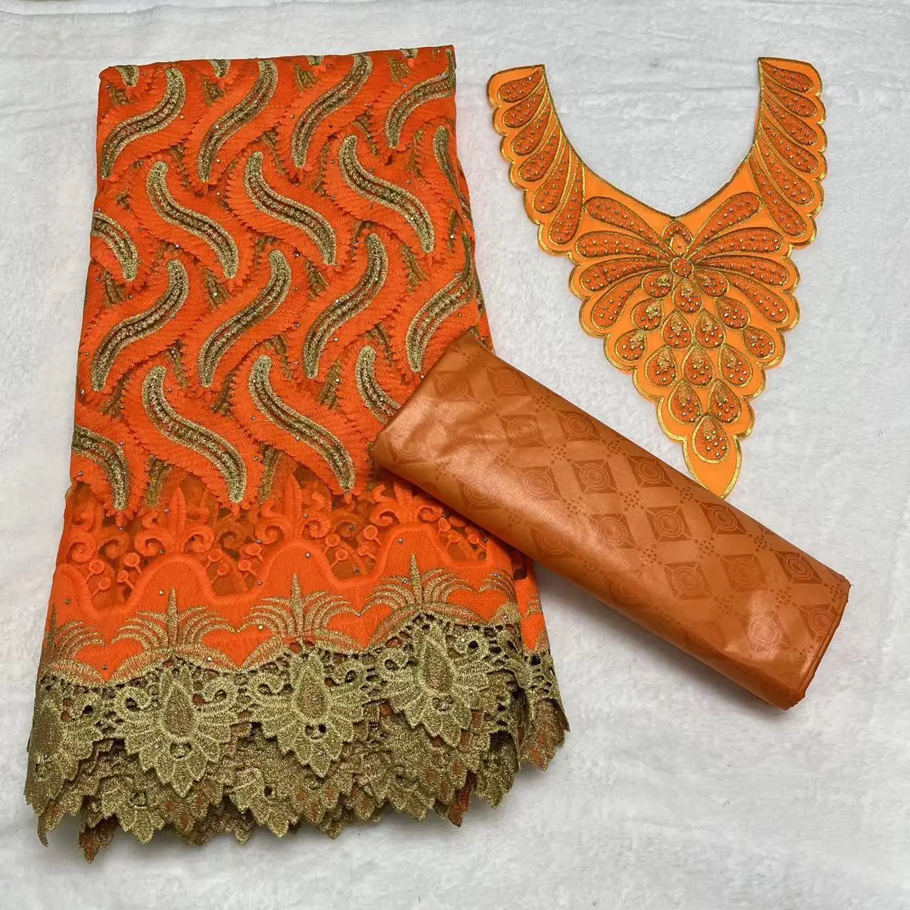 Wholesale net lace bazin african lace fabric set 2.5yards mix 2.5 yards cotton bazin