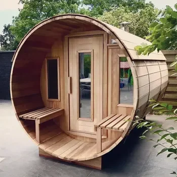 Hot Sale Custom Logo Outdoor Traditional Wooden Barrel Sauna Room with Harvia Stove and Stones