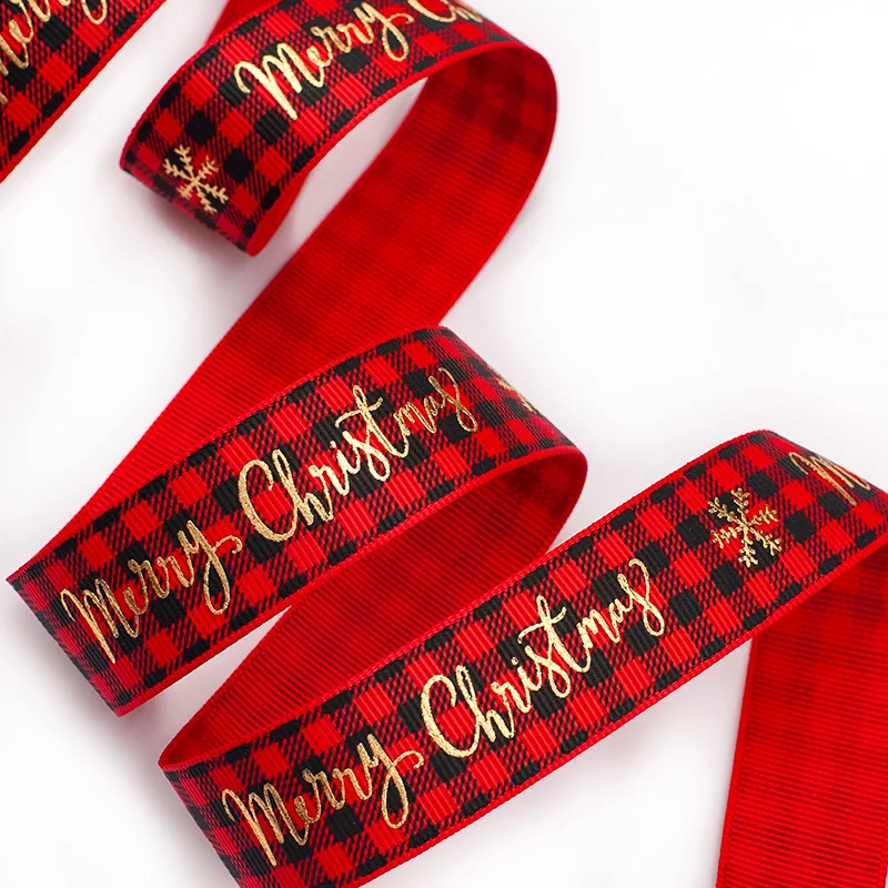 custom stock christmas grosgrain ribbons gold silver embossed logo colorful printing tree holiday ribbons for decorating