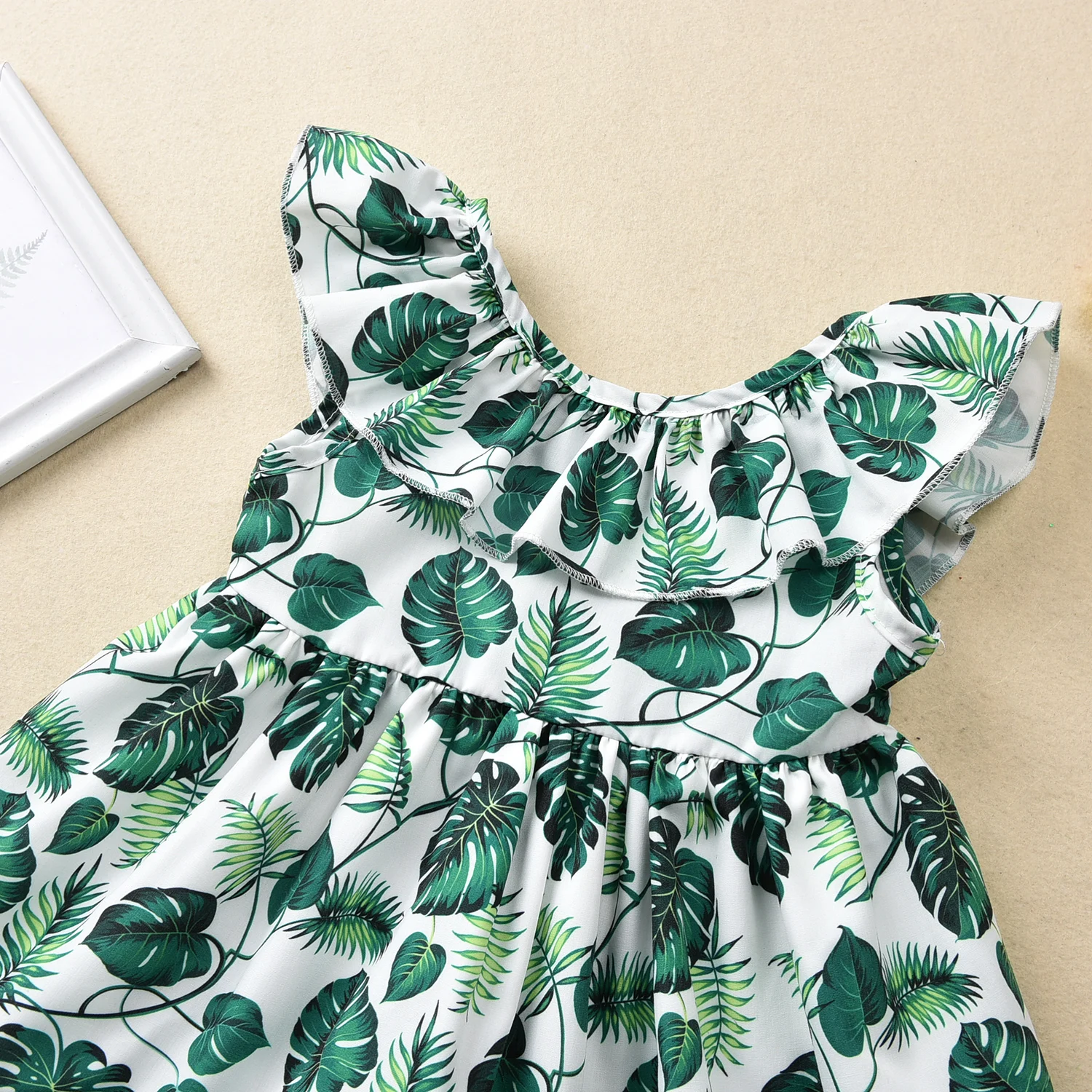 
wholesale Long sleeveless dress with banana leaf print dresses for girls of 0-5 years old clothing sets 