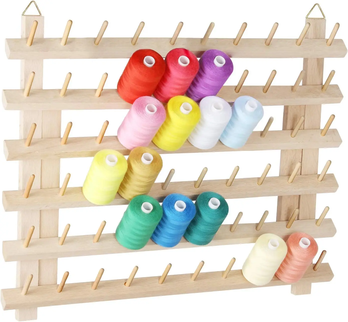 60 Spool Sewing Thread Rack with Hanging Hook, Wall Mounted Wooden Thread Holder Organizer for Embroidery, Hair Braiding, Sewing
