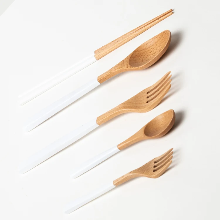 Acceptable Customized Logo and Size Bamboo Chopsticks Wood Fork Soup Spoon Tableware Set
