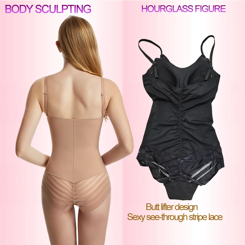 Traceless Women Tummy Control Bodysuit Shaper Seamless Bodybriefer Shapewear with Removable Bra Comfortable Wireless One-piece