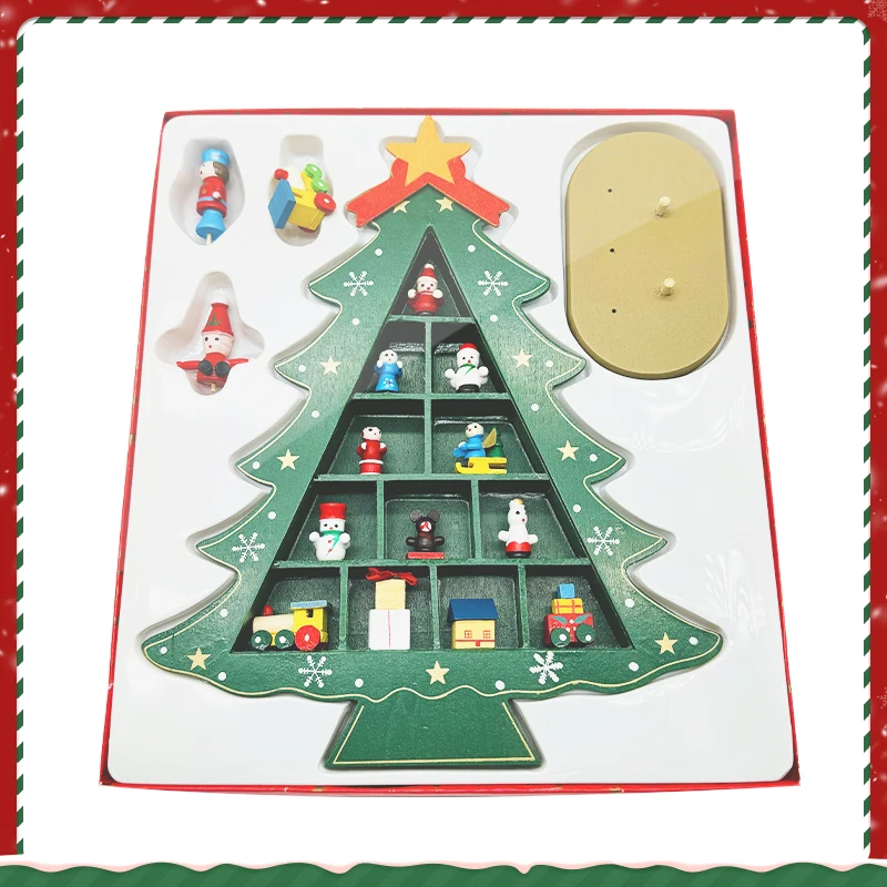 Wooden Christmas Tree Decoration Tabletop Christmas Tree With Mini Ornaments Wooden Base For Christmas Gifts Xmas Ornaments