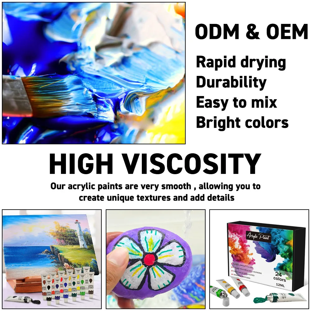 Wholesale Art Supplies 24 Colors Non-toxic Water-based Acrylic Paint Brush Set