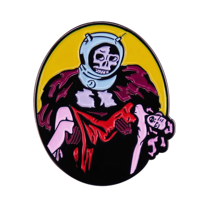 Beauty and the Skeleton Gorilla King Kong holding sexy women in Red enamel pin 1933 classic Movie Vintage Poster art badge Pin