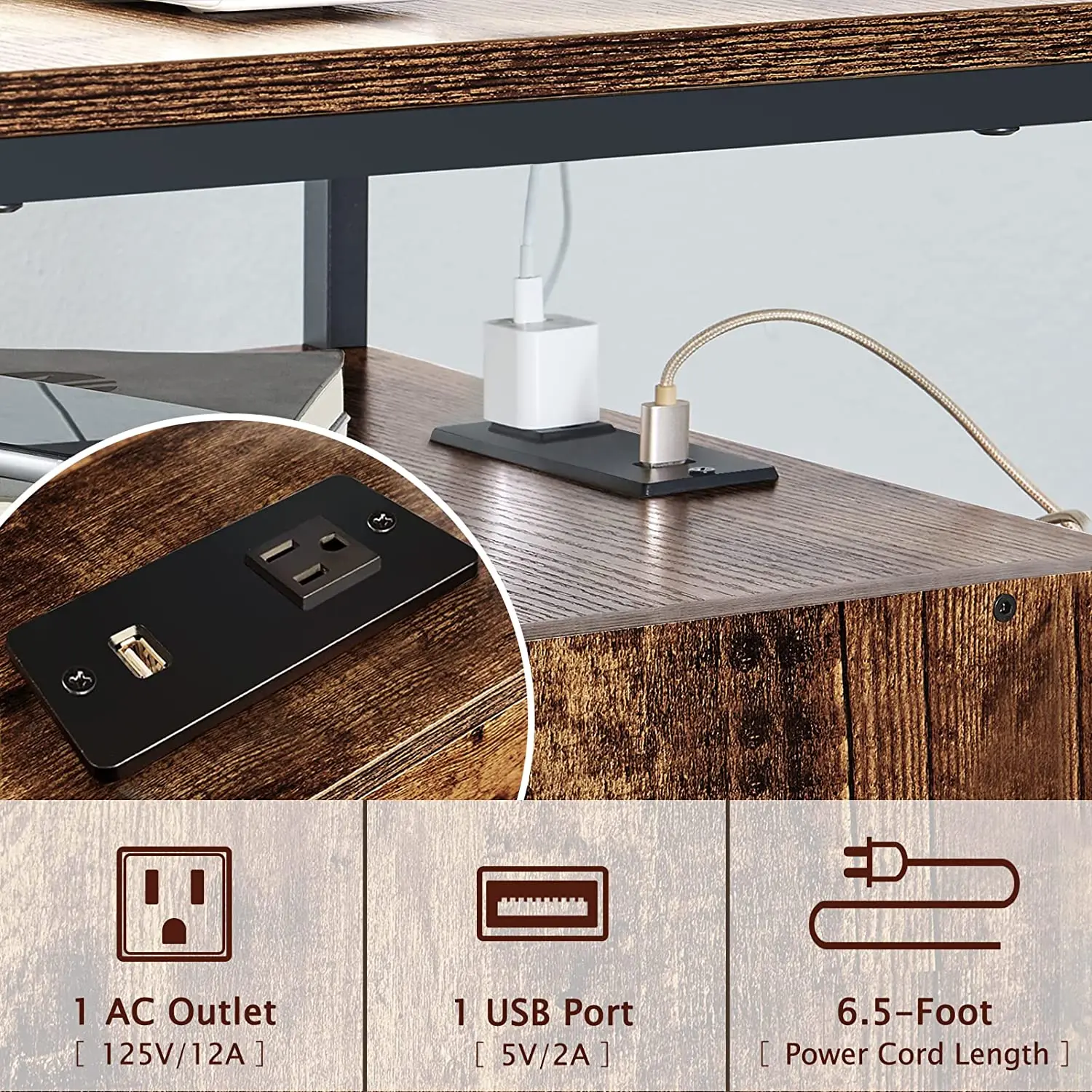 A4/Letter Size Files 2 Drawers Rolling Filing Metal and Wood Office Cabinets with Wheels Open Shelf Lock Charging Station