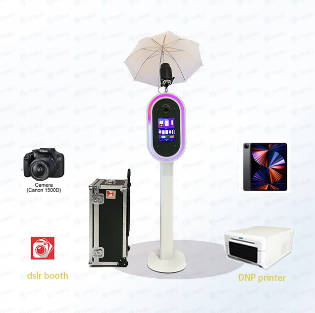 Fashionable Oval dslr Photo Booth with RGB Ring Light on Both Sides Photo Kiosk Booth with Umbrella flash light