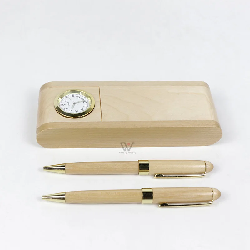 Promotional Sign Custom Luxury Wood Pen With Logo Creative Clock Pen Box Maple Roller Ball Pen With Clock