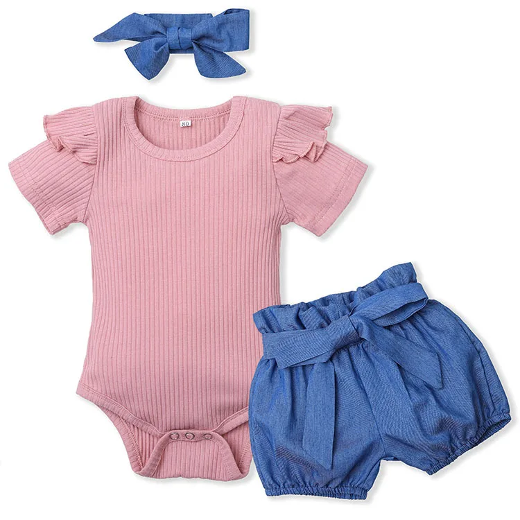 
0-12 months infant short sleeve baby solid 100% cotton romper suit for girl 