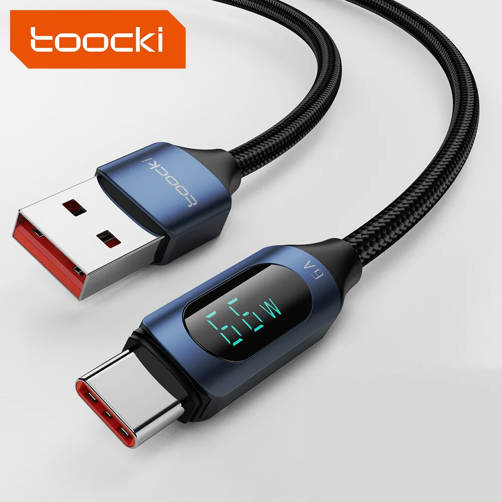 Нейлоновый смарт-кабель Toocki Тип C 6A 66 Вт Usb кабель со светодиодным цифровым дисплеем Быстрая зарядка для телефона 1 м