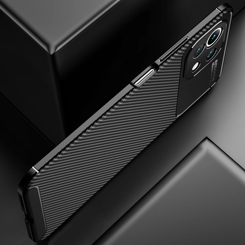 High Quality Shockproof  brushed Carbon Fiber bumper Silicone TPU Phone Case For Xiaomi Mi 11 Lite phone Accessories