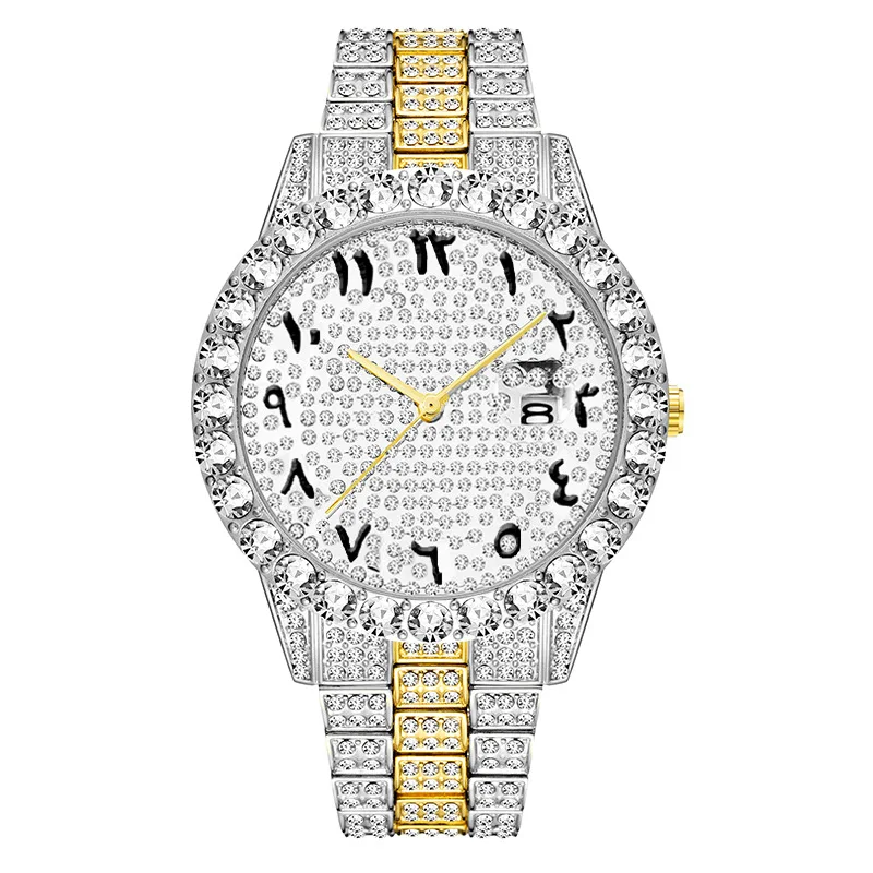 Top Brand Luxury Watch Men 18k Gold Big Diamond With Calender Classic Male Iced Out Watch
