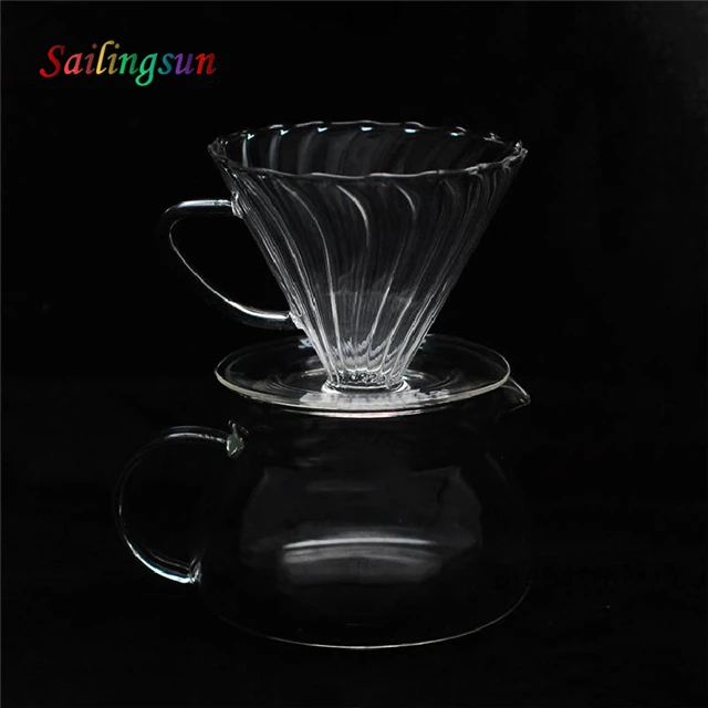 unique design V60 handcraft pyrex pour over glass coffee filter dripper