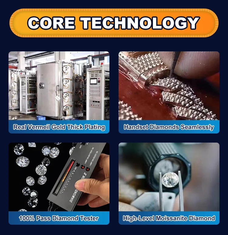 High Quality Custom Hip Hop Diamond D VVS1 Jewelry 18K Gold Plated 8mm 15mm 20mm 22mm Moissanite Cuban Link Chain