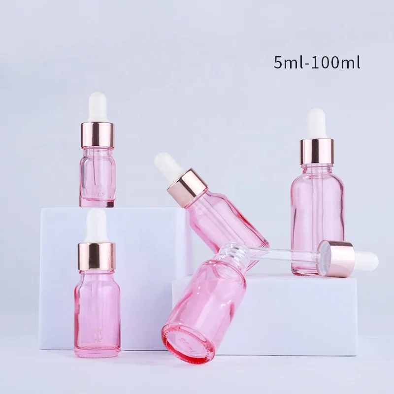 15ml Essential Oil Rose Gold Pink Gradient Serum Bottle 30ml Round Cherry Pink Dropper Bottle With Pipette