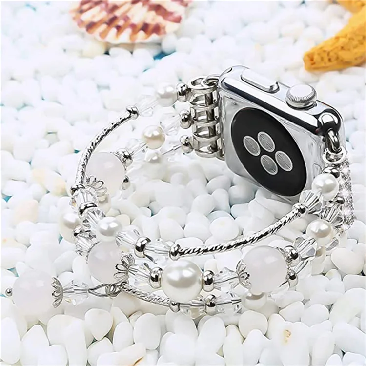 Роскошные Жемчужные эластичные ремешки для часов Apple Watch Band Jewelry Series 6 SE 5 4 3 2 1 ремешок на запястье iWatch женский браслет с
