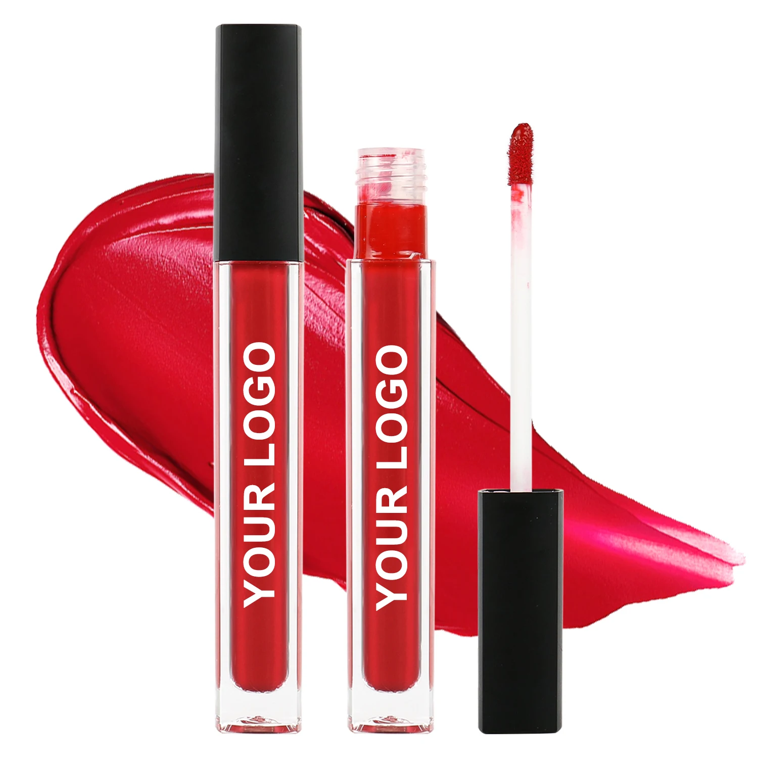 Lipgloss Customized Logo With Long Black Tube Vegan Long Lasting Matte Liquid Lipstick Empty Lip Gloss Tubes