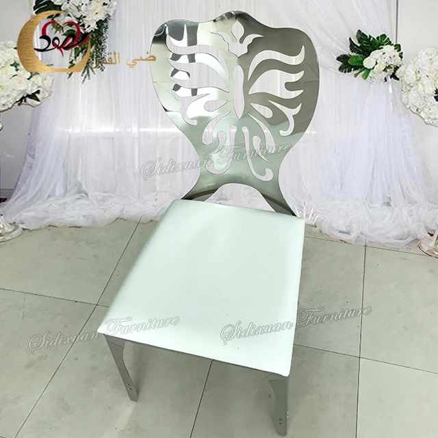 Dining furniture white PU leather cushion carving silver throne chairs