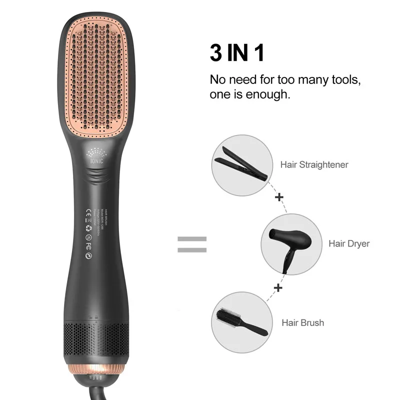 Amazon hot selling 3 in 1 Professional hair brush dryer  1200W Hot air brush straightener