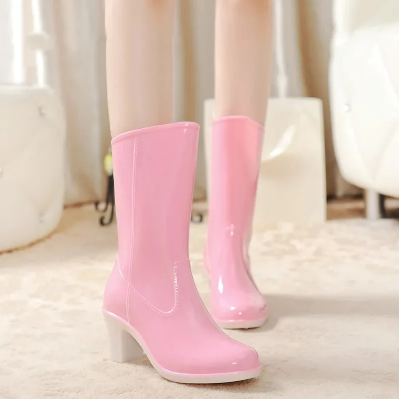 Ladies non-slip and wear-resistant high-heel-rubber-boots fashion heeled rain boots for women