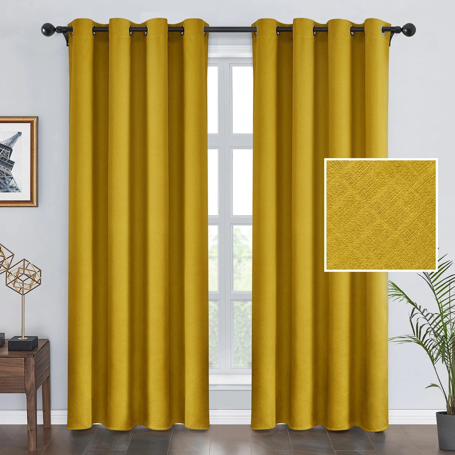 Customizable Full Blackout Window Darkening Curtains for Bedroom Light Blocking Drapes with Black Lining for Living Room
