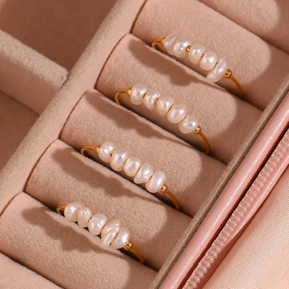 New Fashion High Quality Jewelry Explosive Ring Jewelry Stainless Steel Plated 18K Fine Crushed Freshwater Pearl Ring