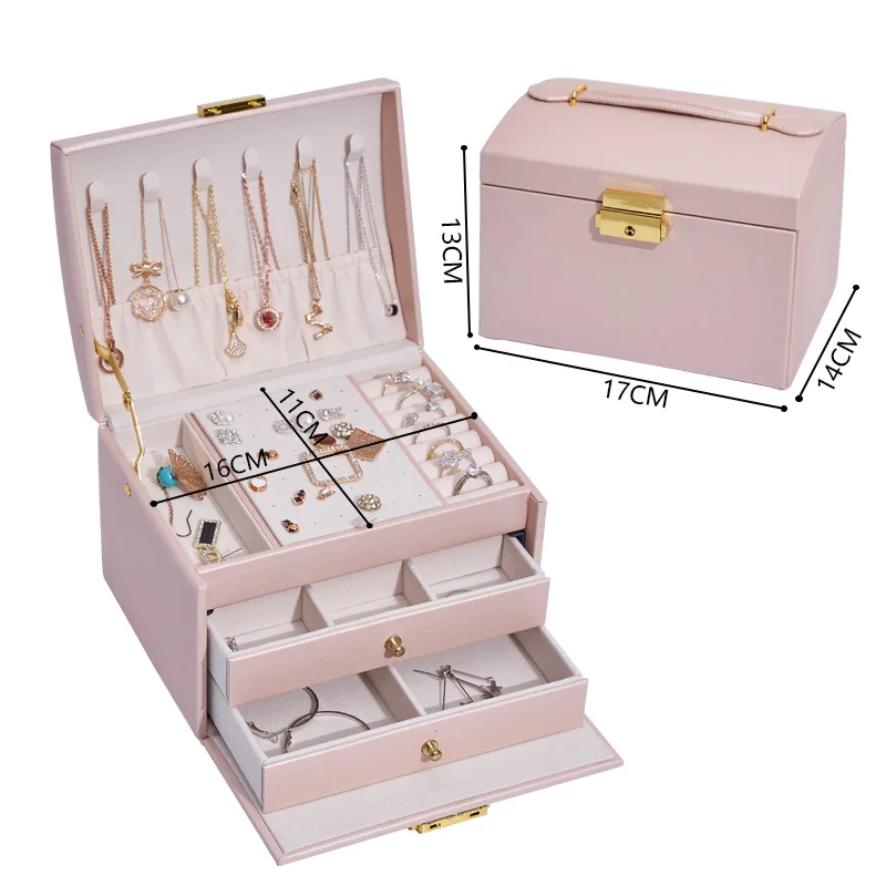 Luxury Leather Velvet Jewelry Organizer Gift Packaging  Necklace Jewellery Pouch Bracelet Set Jewelry Big Box