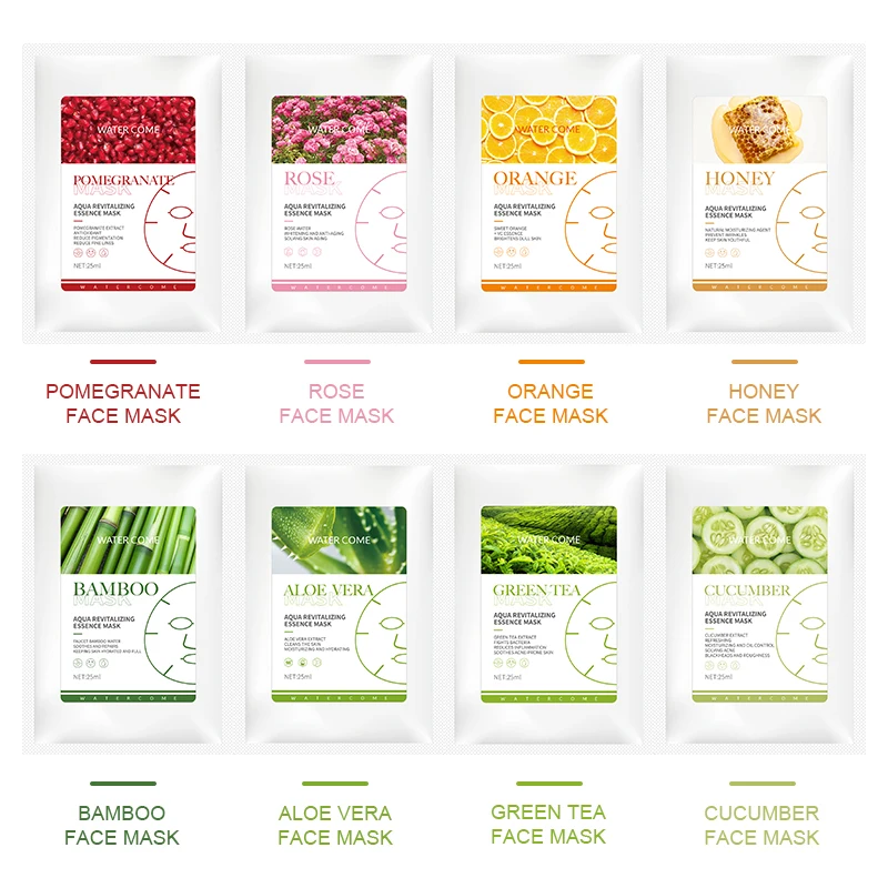 Free sample Private Label Cosmetic Whitening Hydrating Beauty Face Sheet Mask Natural Organic Fruit Rose Aloe Vera Facial Mask