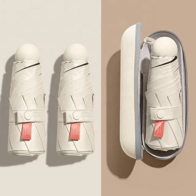 Q011 New Design Pill Umbrella Five Folded Mini Sun Rain Pocket Folding Umbrella Business Gifts Hard Box UV Protection Umbrella