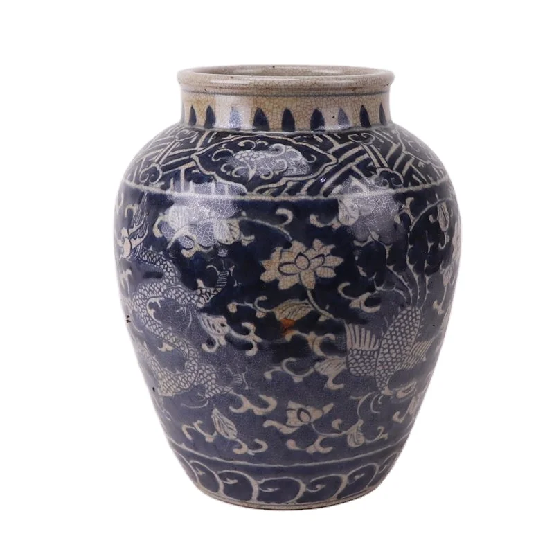RZTL15-A Antique blue dragon lotus pattern porcelain pots vase hand-painted ceramic vase
