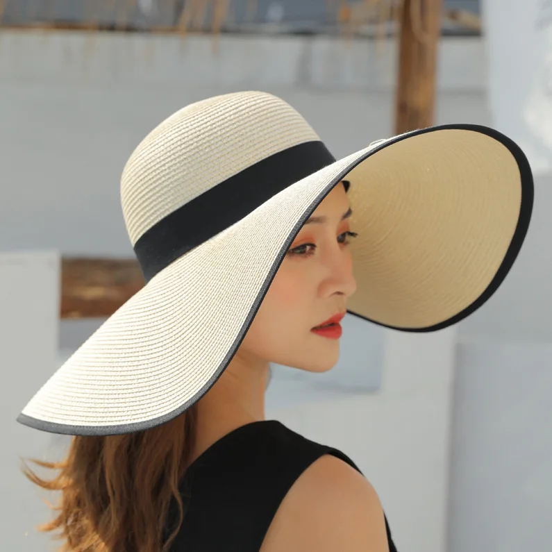 Visor Large Brim Straw Hat Female Summer Sun Protection Sunshade Hat Travel Holiday Beach Women Big Size Floppy Hat