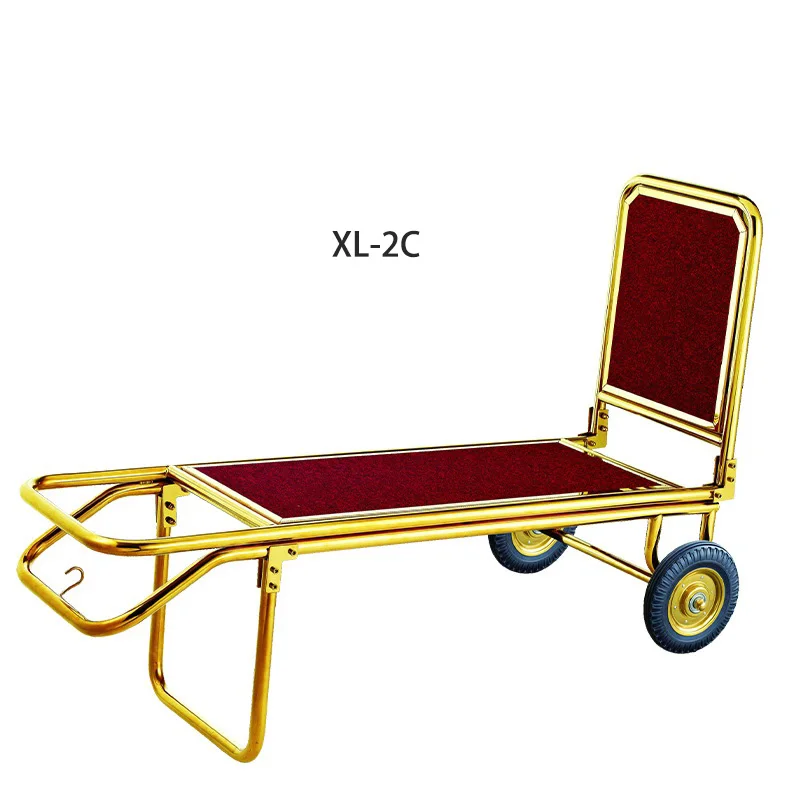 Luxury Hotel Lobby Bellman Luggage Carrier Cart Stainless Steel Golden Baggage Trolley Bellboy Cart