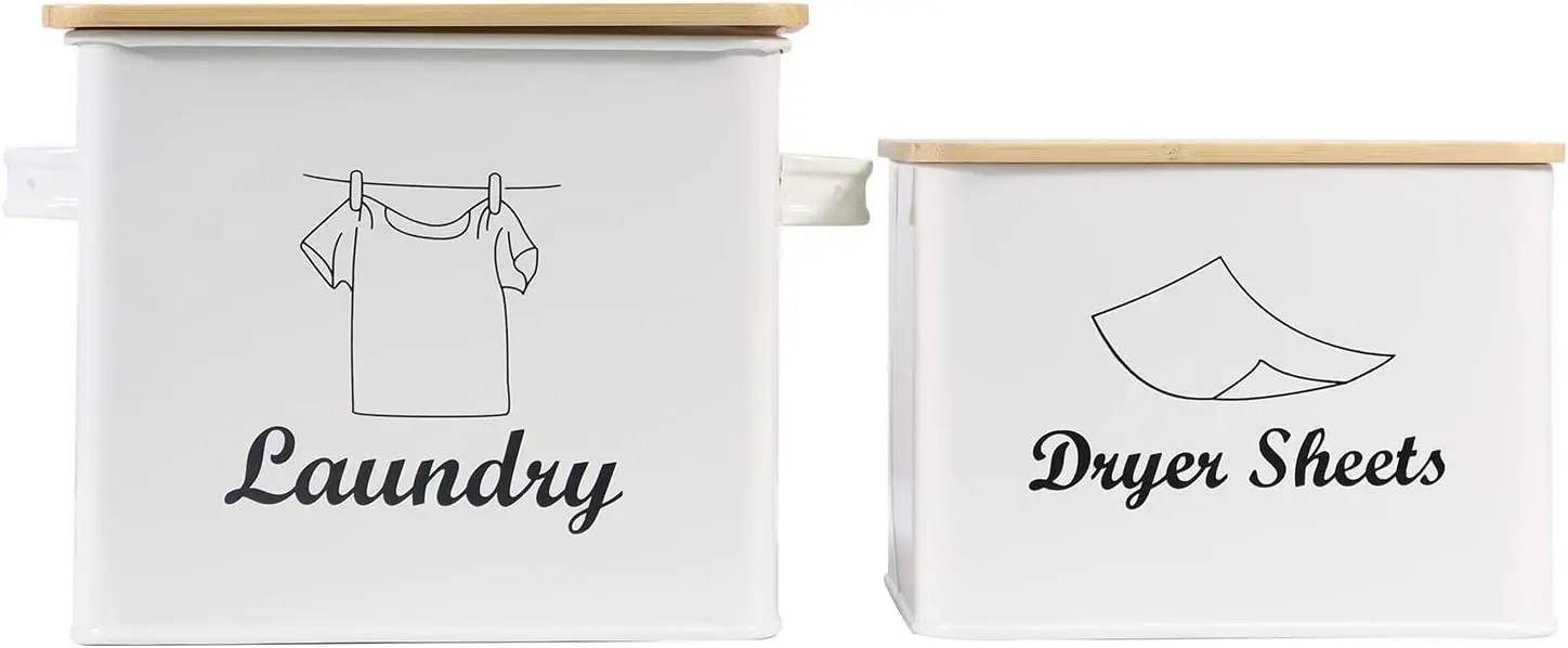 European Style Modern Laundry Powder Storage Box Washing Tablet Retro Metal Container Tin With Scoop