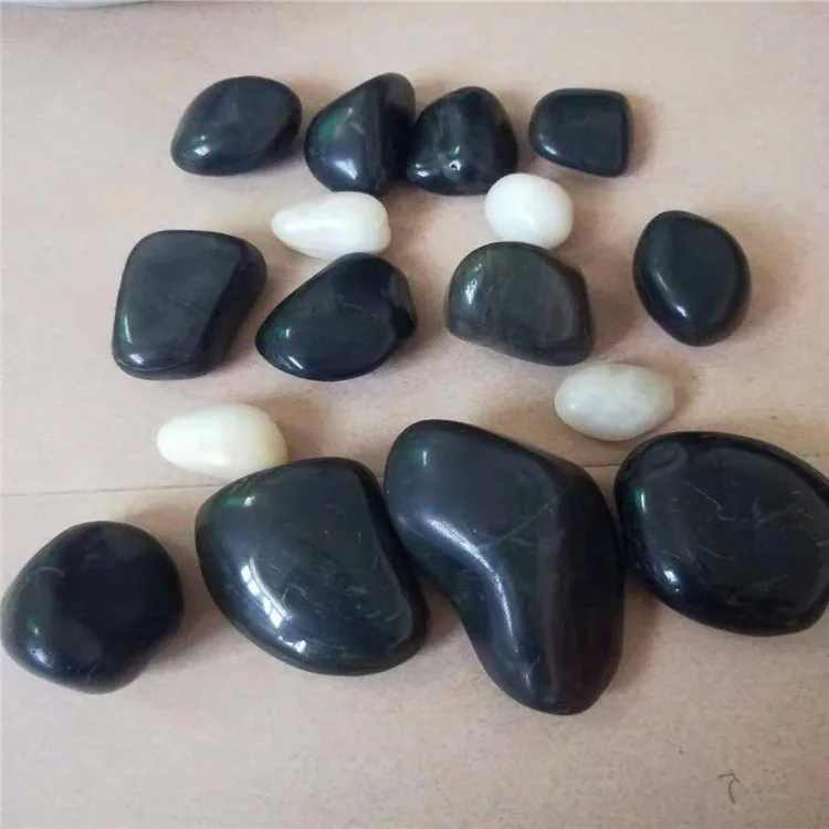 Factory Supply Garden Natural Tumbled Round Snow white  pebble rocks and green river pebble stones and black beach pebbles