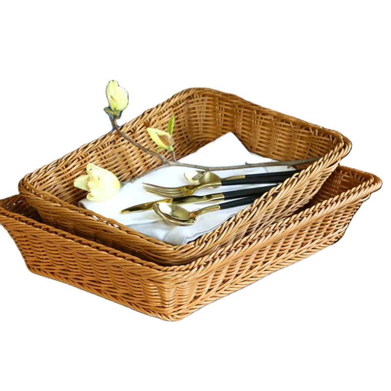 Hot Sale Storage Basket Rattan Storage Tray Wicker Baskets Bread Fruit Food Organizer