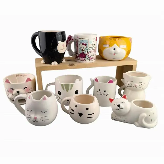 Customized 3D Animal Shape Ceramic Coffee Mug 3D Embossment Cat Water Cup Cartoon Animal Ceramic Mug Cat Shape Coffee Mug