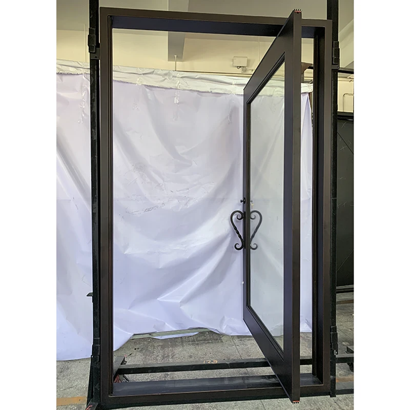  Modern Exterior Security Entry French Glass Pivot Wrought Iron