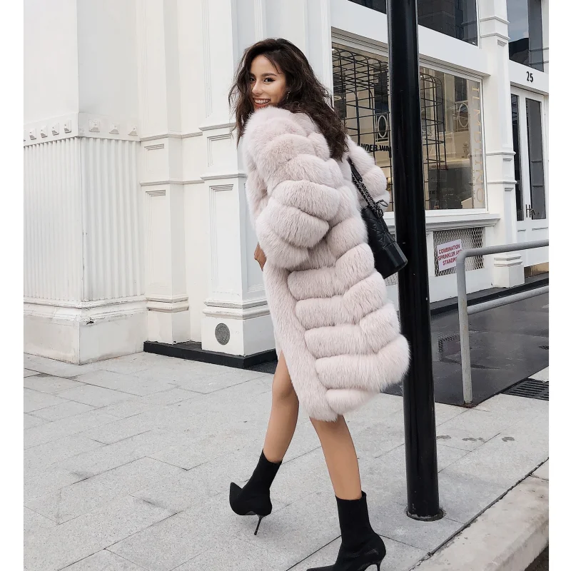 New Arrival Elegant Genuine Fox Fur Jacket Ladies Winter Fluffy Real Fur Coat Women Long