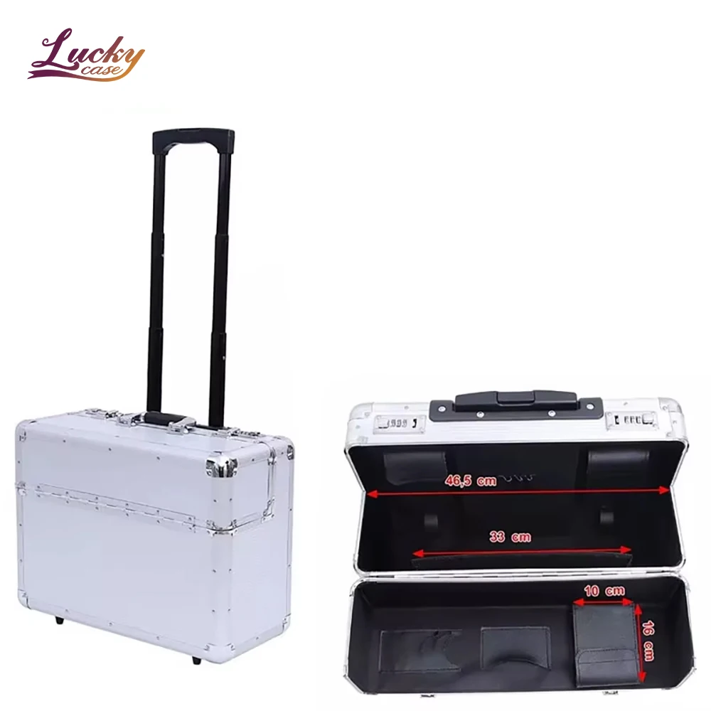 Pilot Aluminum Attache Case Briefcase Business Laptop Travel Trolley Case Rolling Briefcase with Wheels